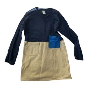 COS Navy and Tan Casual Dress with Color Block Design
